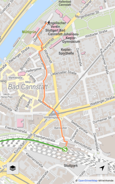 Weg vom/zum Bhf Bad Cannstatt